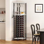 Homeiju Corner Wine Rack with Glass Holder and Led Strip Light, Corner Bar Wine Racks Freestanding Floor, Industrial Corner Bar Cabinet for Kitchen, Dining Room, Living Room or Cellar