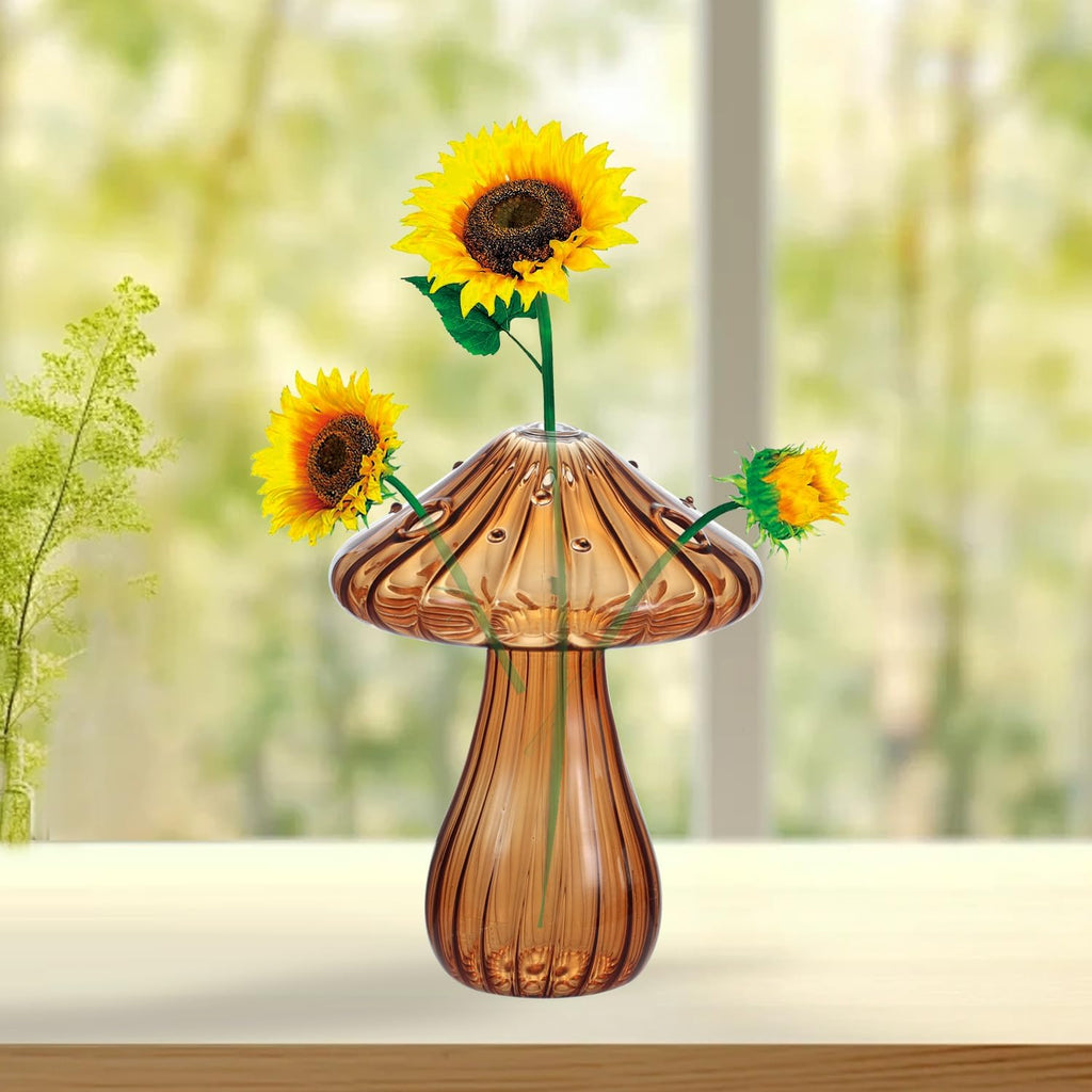 Glass Mushroom Vase, Mini Mushroom Vase, Flower vase, Creative Mushroom Glass Vase Plant Hydroponic Art Plant Table Vase (4 Color)