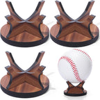 Sumind 3 Pcs Walnut Small Ball Stand Holder Sport Ball Display Rack Baseball Display Stand with 3 Pieces Non-slip Rubber Pads for Baseball Golf Softball Tennis Spheres, Wood
