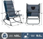 Timber Ridge Oversized Folding Rocking Camping Chair, Padded Outdoor Rocker with High Back, Portable Outdoor Chair for Patio, Garden, Lawn, Supports up to 400 lbs, Blue