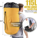 Backpack Laundry Bag, 115L Heavy Duty Extra Large College Laundry Backpack, Dirty Clothes Bag with Shoulder Straps, Laundry Hamper Bag with Drawstring Closure for College Dorm, Apartment Gold