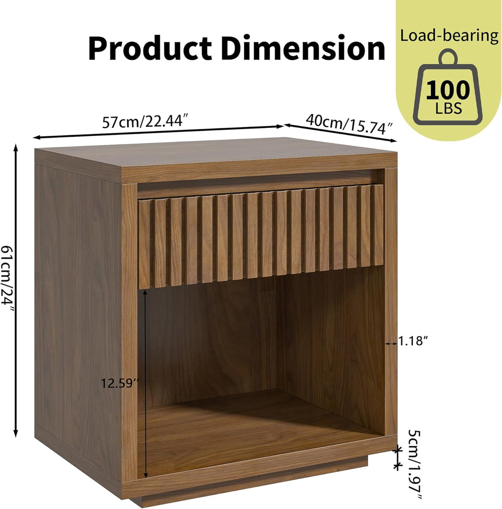 Record Player Stand, Vinyl Record Player Stand Holds Up to 170 Albums with Drawer and Storage Shelf, Turntable Stand for Living Room, Walnut