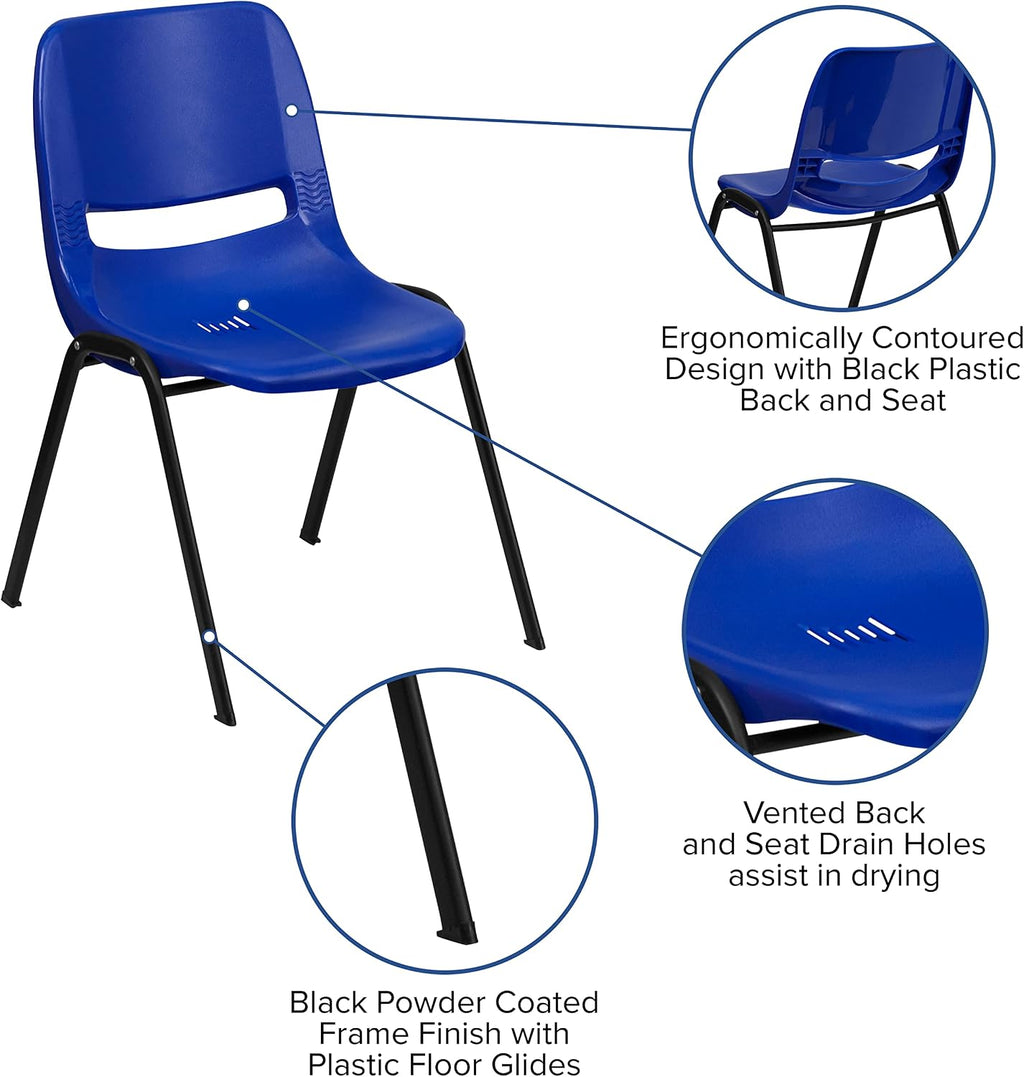 Flash Furniture 5 Pack HERCULES Series 440 lb. Capacity Kid's Navy Ergonomic Shell Stack Chair with Black Frame and 12" Seat Height
