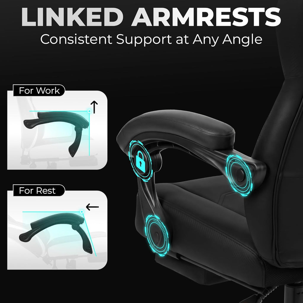 N-GEN GAMING Gaming Chair Big and Tall Computer Heavy Duty Office Desk Chair with Footrest Ergonomic Lumbar Support High Back Recliner for Adults (Dark Black)