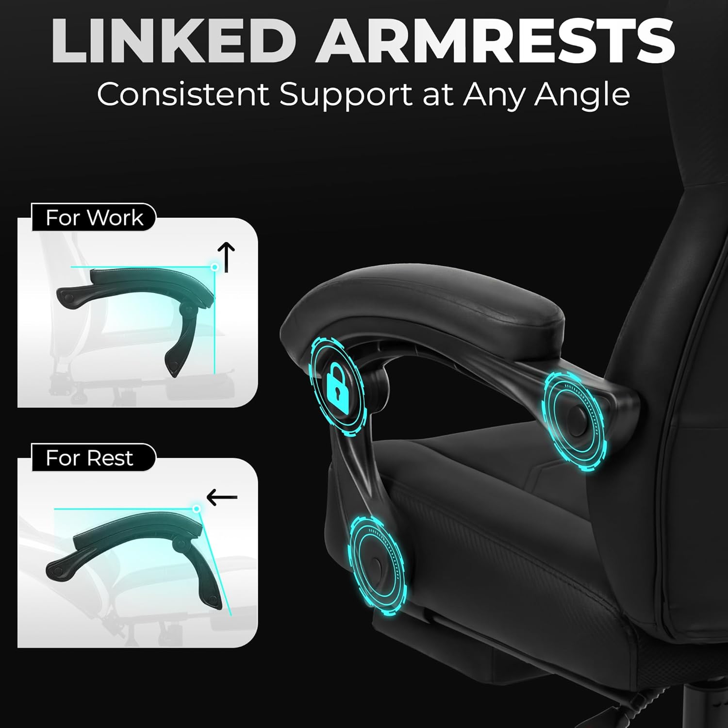 N-GEN GAMING Gaming Chair Big and Tall Computer Heavy Duty Office Desk Chair with Footrest Ergonomic Lumbar Support High Back Recliner for Adults (Dark Black)