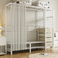 Heavy-Duty Clothes Rack Wardrobe with Curtain Large Walk-in Closet for Bedroom 4 Open Shelves & 6 Drawers Stylish White -Saving Design (168x50x170cm)