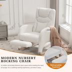 Rocking Chair Nursery with Foot Rest,Upholstered Teddy Glider Rocker with Wood Legs, Nursing Rocking Chair for Living Room/Nursery,Ivory