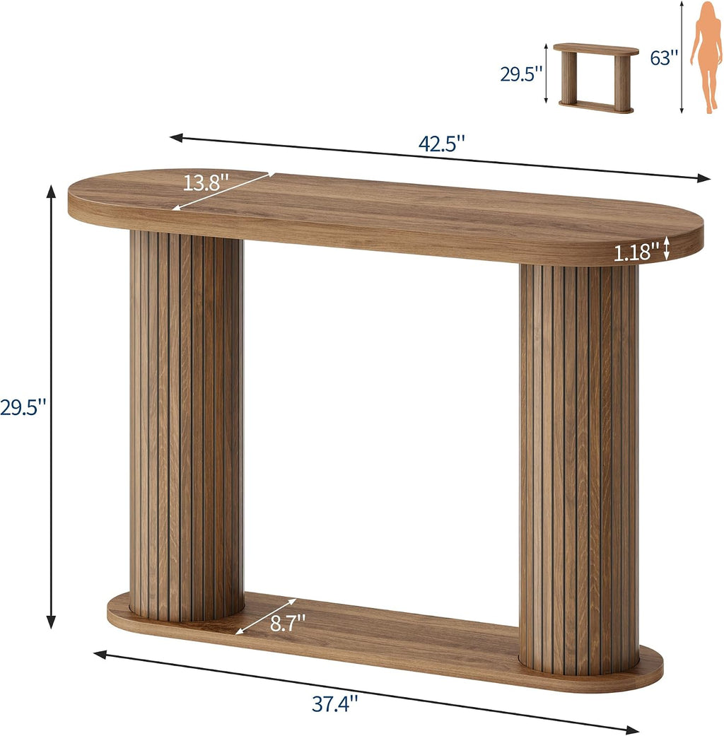 Garvee Fluted Console Table, 42.5 Inch Narrow Wood Entryway Table with Storage Shelf, Sofa Table Behind the Couch, for Hallway, Living Room, Foyer, Entrance, Walnut