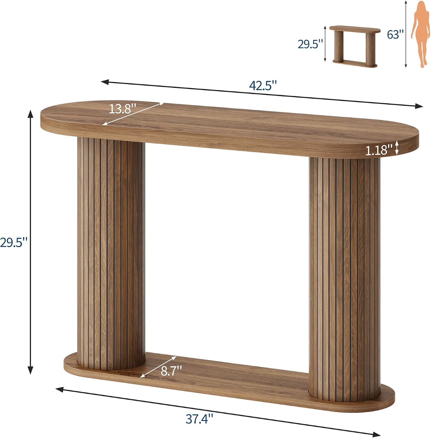 Garvee Fluted Console Table, 42.5 Inch Narrow Wood Entryway Table with Storage Shelf, Sofa Table Behind the Couch, for Hallway, Living Room, Foyer, Entrance, Walnut