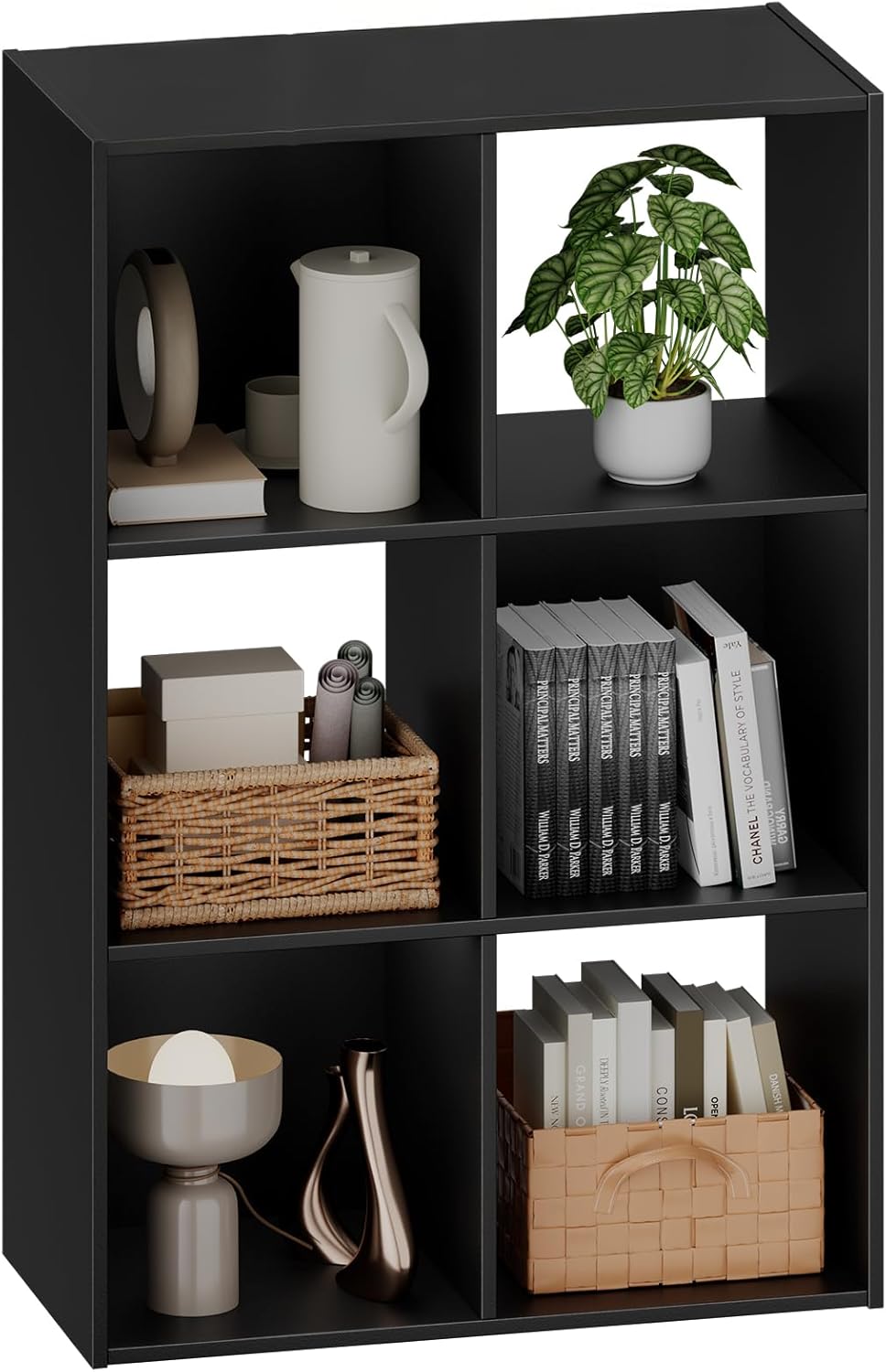 Sweetcrispy 6 Cube Storage Organizer - Open Cube Bookshelf with 3 Removable Back Panels, Display Storage Bookcase for Living Room, Bedroom, Entrance Hall, Home Office，36" Lx11.6 Wx24 H, Deep Black