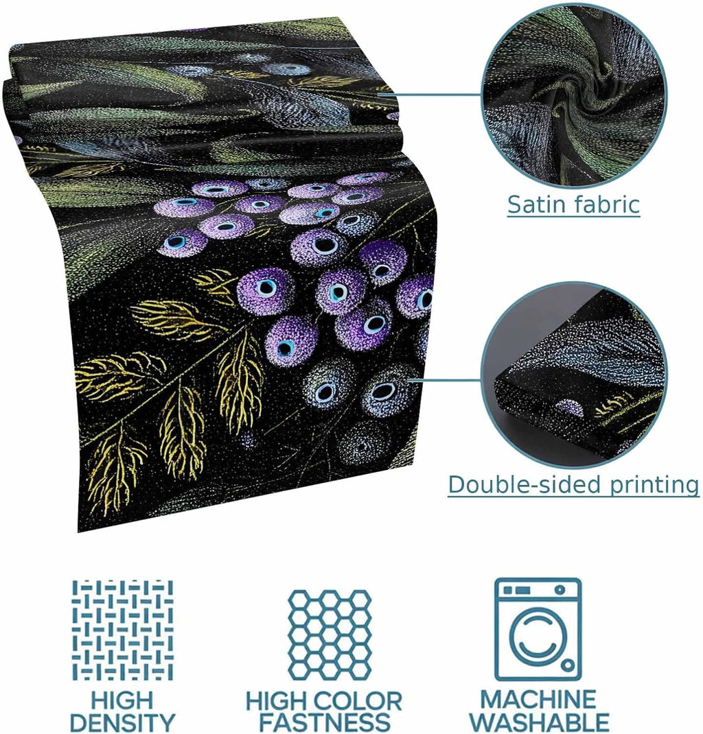 Purple Barrier Bed Runners for Queen Size Beds, Decorative Bed Throws for Foot of Beds, Luxury Bedding Protector Slipcover Vintage Abstract Art Botanical Leaves Bedrunners & Scarves for Hotel, 94"x20"
