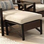 Outdoor Cushioned Ottoman Square Wicker Patio Furniture Ottoman with Beige Cushion Metal Steel Frame