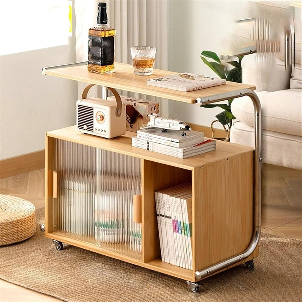 End Tables Interior ﻿, Multifunctional Sofa Side Cabinet, Movable Coffee Table, Bedside Corner Table Balcony Storage Rack, for Living Room, Kitchens Multi Scenario Use(Natural)