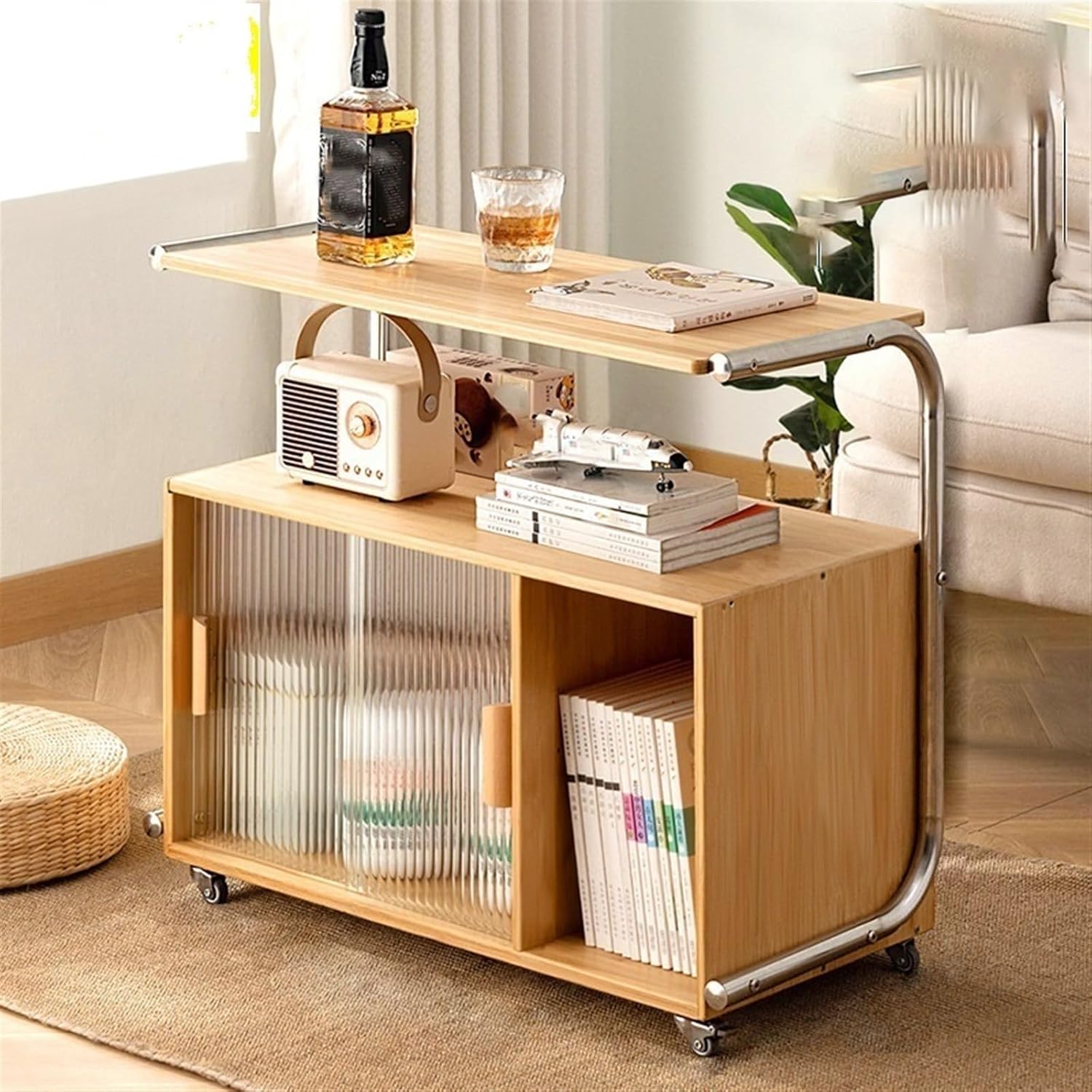 End Tables Interior ﻿, Multifunctional Sofa Side Cabinet, Movable Coffee Table, Bedside Corner Table Balcony Storage Rack, for Living Room, Kitchens Multi Scenario Use(Natural)