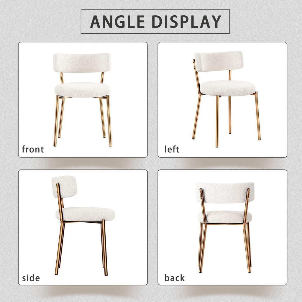 Gold Round Glass Dining Table Set for 4, 36'' Small Modern Kitchen Table Set with 4 White Gold Boucle Upholstered Dining Chairs, 5 Piece Luxury Dining Room Set, Easy Assemble