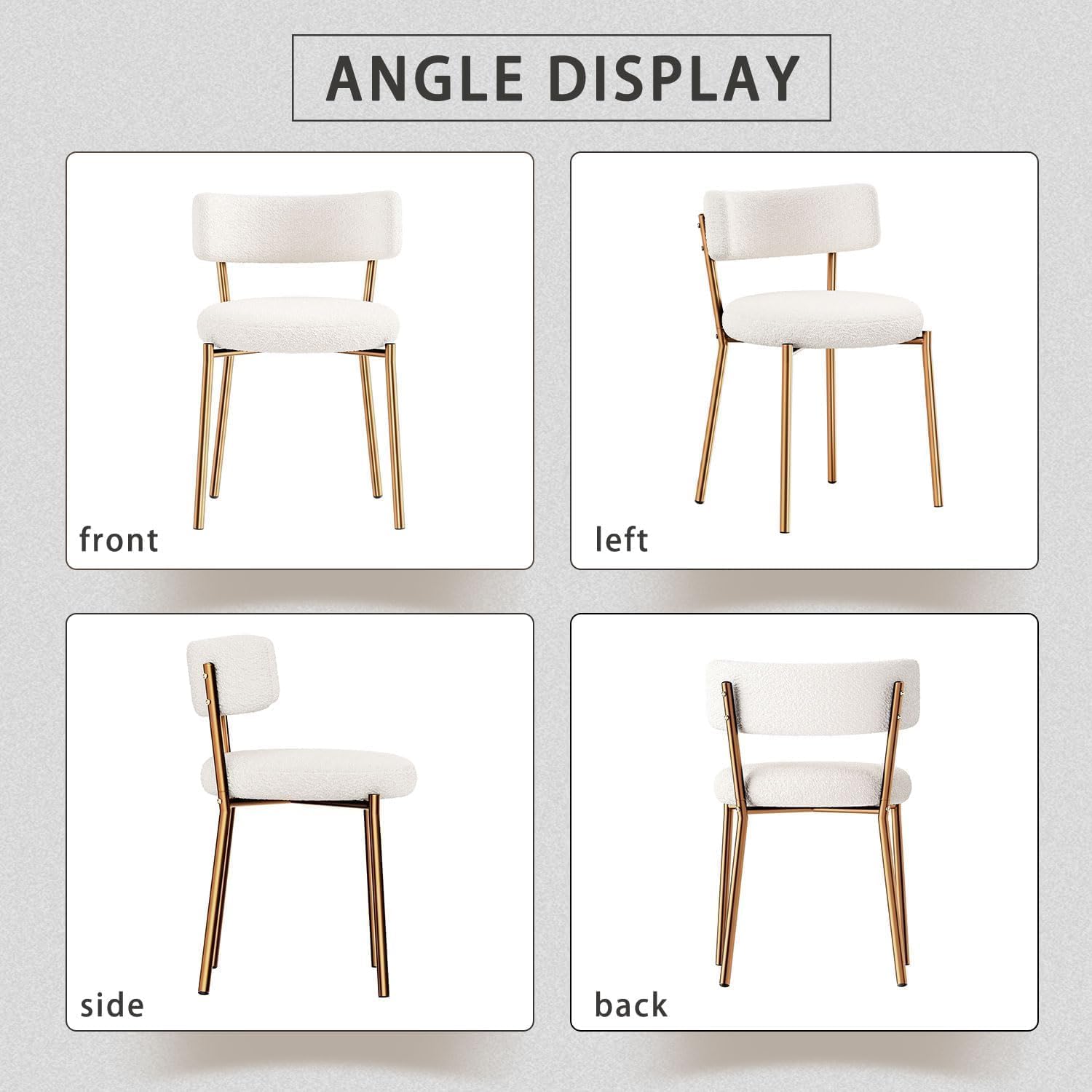 Gold Round Glass Dining Table Set for 4, 36'' Small Modern Kitchen Table Set with 4 White Gold Boucle Upholstered Dining Chairs, 5 Piece Luxury Dining Room Set, Easy Assemble