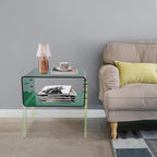 Acrylic Side Table, 2-Tier End Table with Open Storage for Small Spaces, Nightstand Bedside Table for Office, Bed Room, Conference Room (Green)