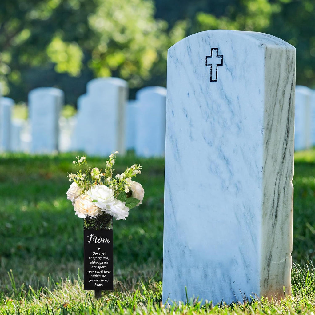 Geosar Cemetery Vases for Grave Metal Flower Butterfly Memorial Flower Holder with Spike Grave Marker Floral Cemetery Funeral for Mom Grandma Lawn Yard Outdoor Funeral(Fresh)