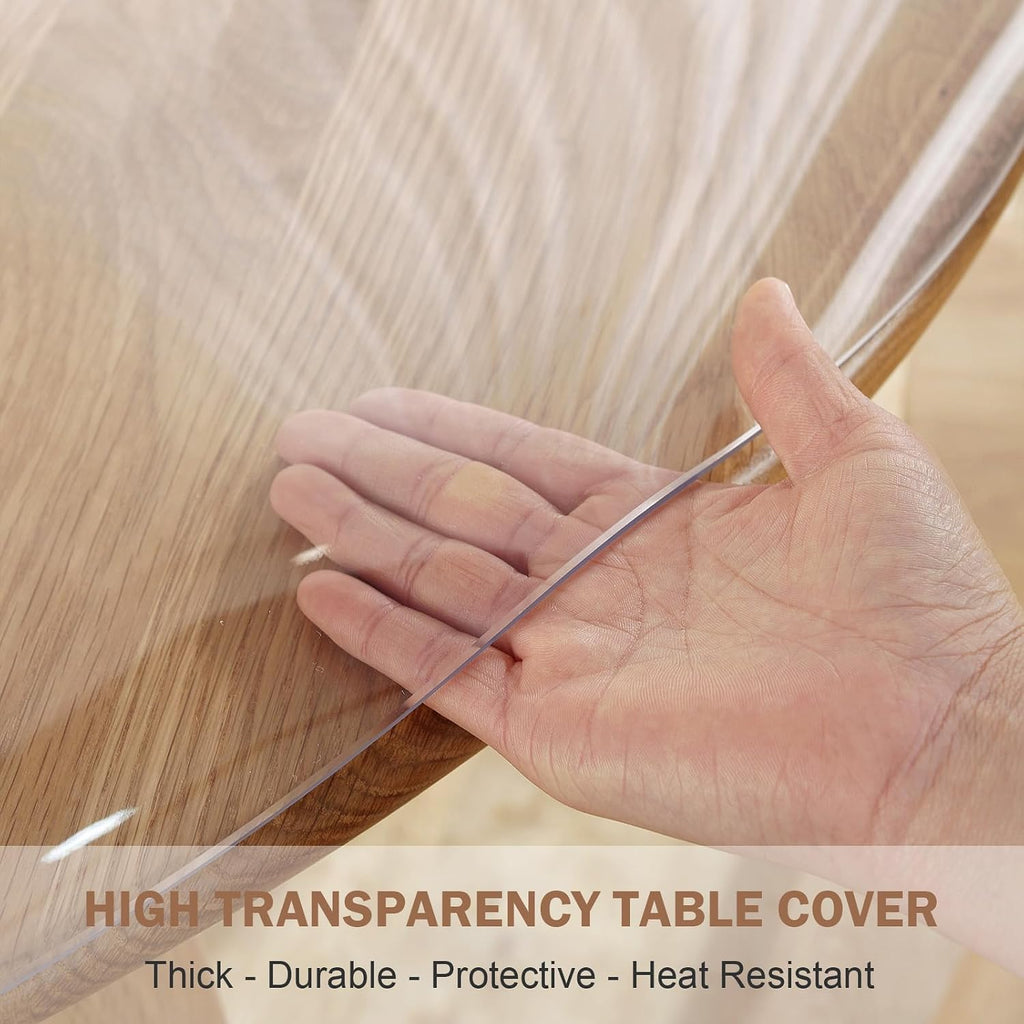 LovePads Round Clear Table Cover Protector 48 Inch, 2mm Thick Table Protector for Dining Room, Waterproof Plastic Cover PVC Vinyl Tablecloth, Circle Tabletop Protective Pad for Furnture Surface