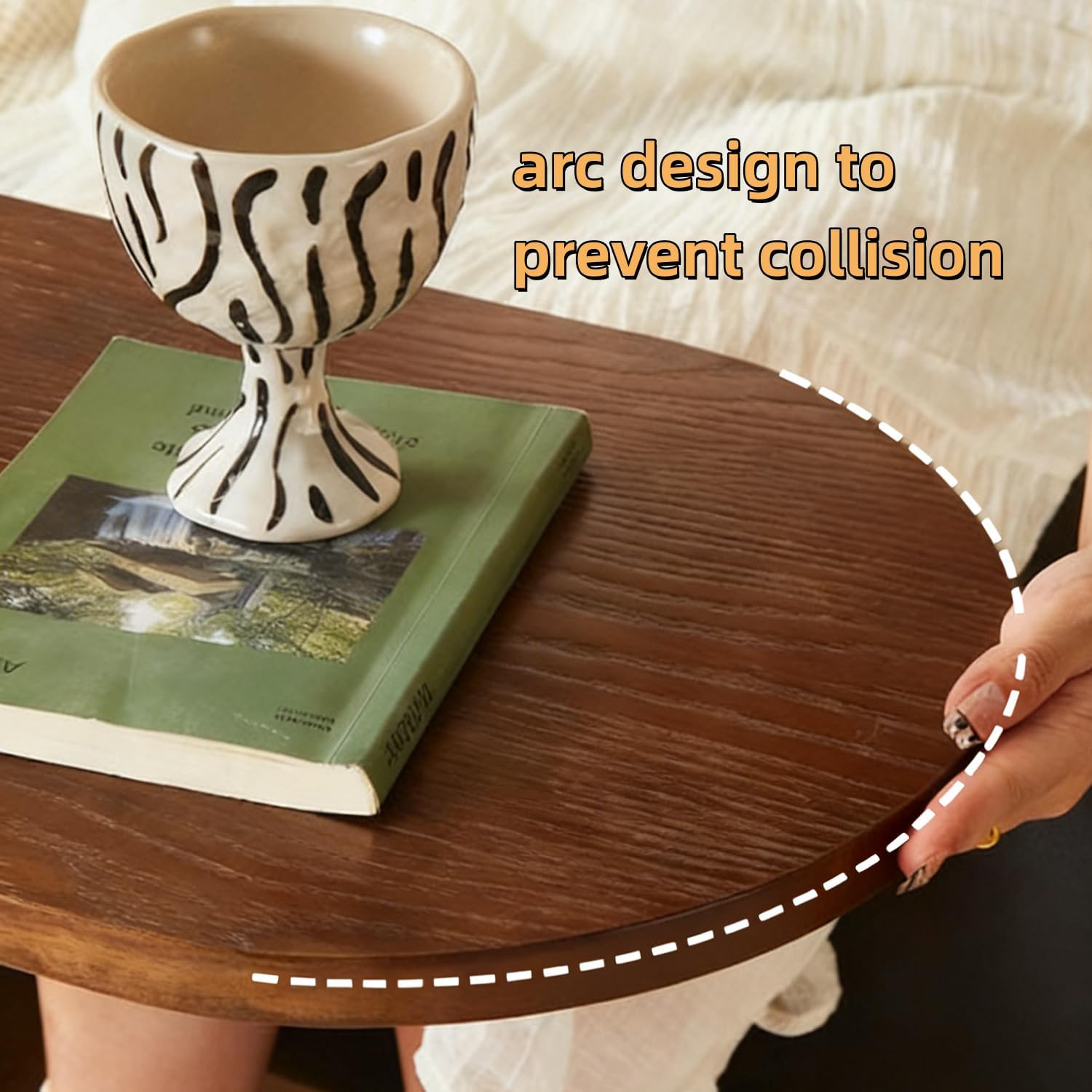 YUNMUARY-C Shaped End Table Solid Wood C Side Table for Couch Black Small Bedside Table Wood Nightstand Modern End Tables Living Room Space-Saving Small Coffees Tables Wooden Side Tables for Bedroom