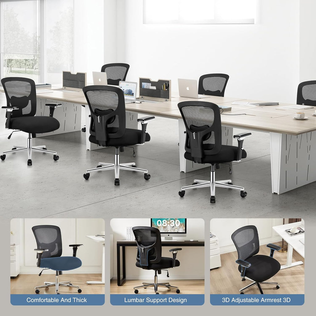 DUMOS Big and Tall Office Desk Chair with Lumbar Support, 500lbs Heavy Duty Mesh Ergonomic Computer Chair with 4D Armrest and Wide Comfy Seat, Swivel Wheels for Adult, Black