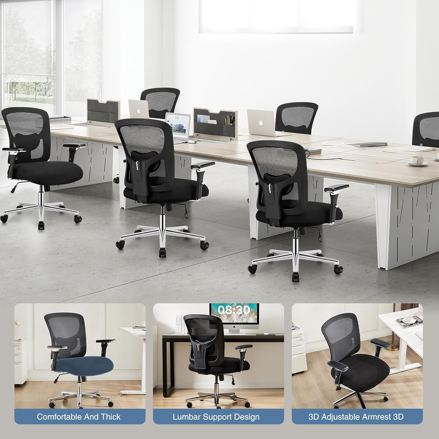 DUMOS Big and Tall Office Desk Chair with Lumbar Support, 500lbs Heavy Duty Mesh Ergonomic Computer Chair with 4D Armrest and Wide Comfy Seat, Swivel Wheels for Adult, Black