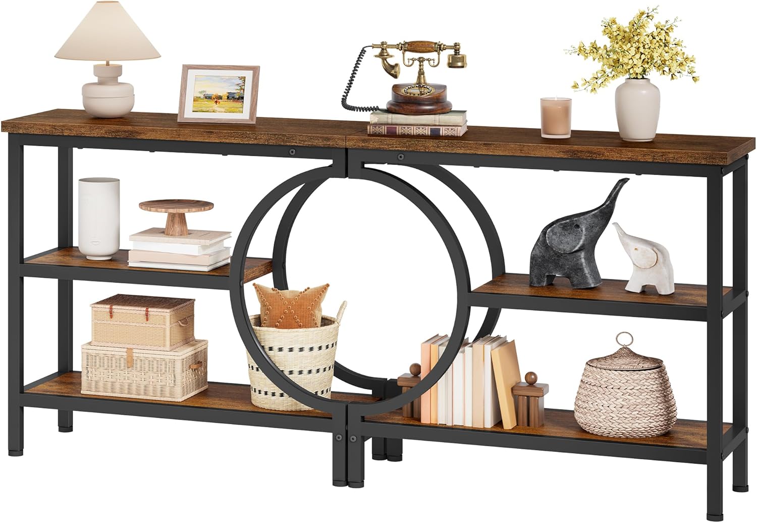 Hoctieon Console Table Set of 2, 3-Tier Industrial Entryway Table with Storage, Hallway Tables, Narrow Entrance Sofa Tables,Accent Tables with Shelves for Living Room, Foyer, Rustic Brown