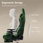 Symino Gaming Chair, Ergonomic Office Chair with 2D Armrests, 150° Recline, Breathable Faux Suede Fabric, Adjustable Headrest, Computer Desk Chair for Home Office, with Footrest, Green