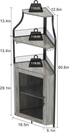 GAOMON Corner Wine Bar Rack Cabinet with Detachable Wine Rack, Bar Cabinet with Glass Holder, Small Sideboard and Buffet Cabinet with Mesh Door (Grey)