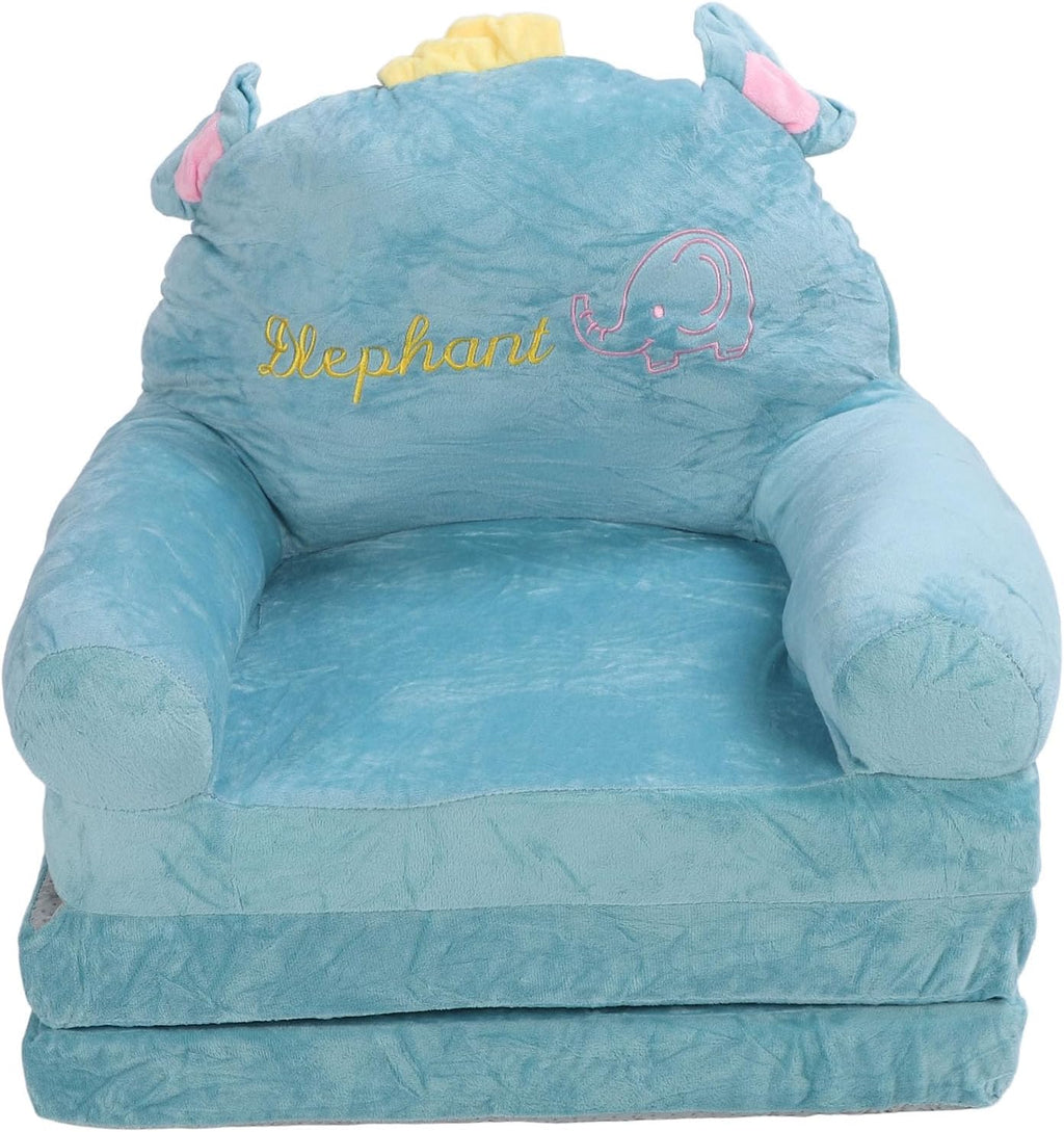 Foldable Kids Sofa, 2 in 1 Open Couch Sleeper for Children, Elephant Embroidery Pattern Comfy Sponge Sofa with Lightweight Portable Design for Bedrooms and Playrooms (Folding in Thirds)