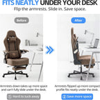 Ergonomic Gaming Chair for Adults - Big and Tall Desk Chair with Lumbar Support and Mechanical Arm Armrests, Comfortable Gamer Computer Chair, Gaming Chairs with Footrest (Brown Leather)