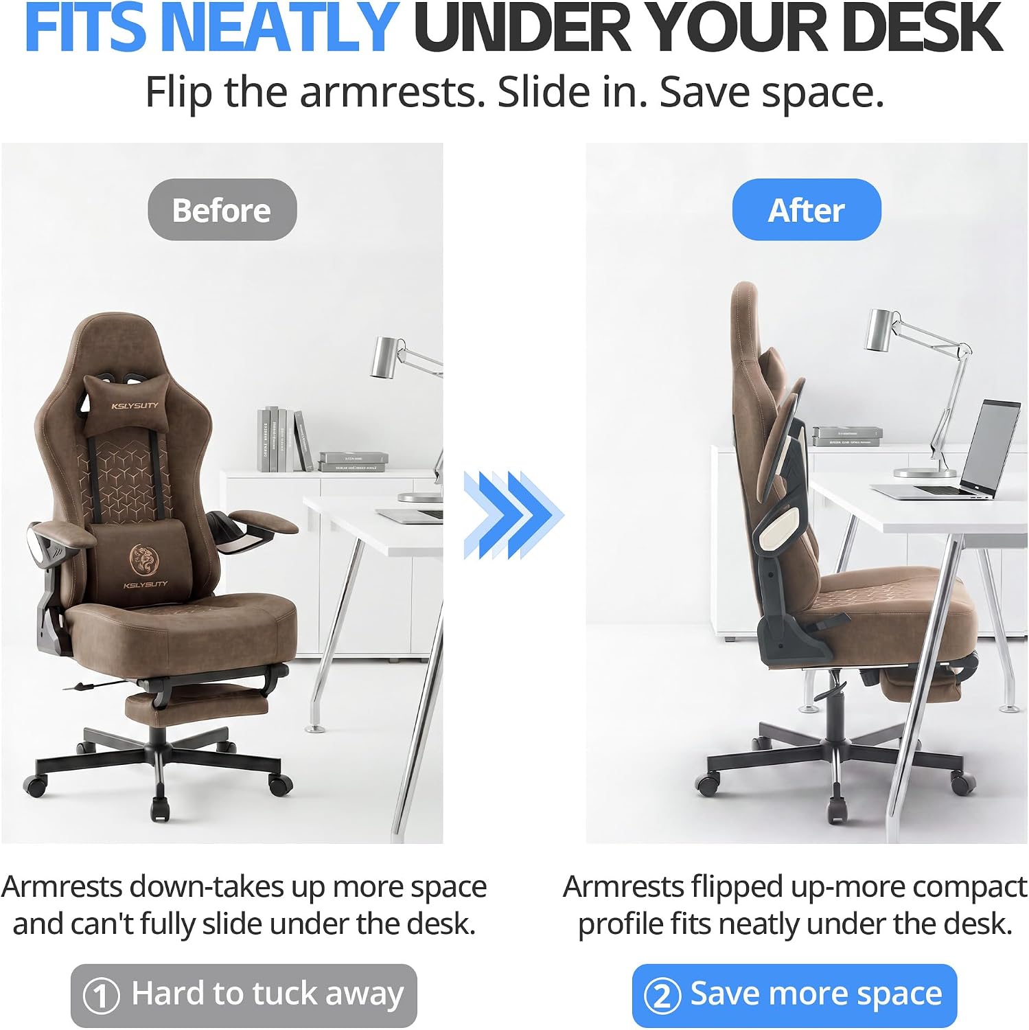 Ergonomic Gaming Chair for Adults - Big and Tall Desk Chair with Lumbar Support and Mechanical Arm Armrests, Comfortable Gamer Computer Chair, Gaming Chairs with Footrest (Brown Leather)