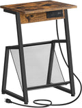 HOOBRO Side Table with Charging Station, Small End Table with Magazine Storage Rack, Industrial Nightstand for Small Spaces, Living Room, Bedroom, Dorm, Office, Rustic Brown and Black BF001UBZ01