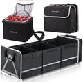 Homeve Car Trunk Organizer for SUV, 25Gal Large Capacity No-Sag Heavy Duty, Foldable Waterproof Anti-Slip Storage with 12 Pockets, Fit Sedan,Truck,Universal Car Accessories, Black, 3 Compart, Large