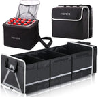 Homeve Car Trunk Organizer for SUV, 25Gal Large Capacity No-Sag Heavy Duty, Foldable Waterproof Anti-Slip Storage with 12 Pockets, Fit Sedan,Truck,Universal Car Accessories, Black, 3 Compart, Large