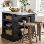 FUSUNBAO Large Kitchen Island with Storage, Drop Leaf & Outlet,Black | Power Outlet,Drawer, Adjustable Shelves, Side Open Compartments, Drop Leaf, Footrest