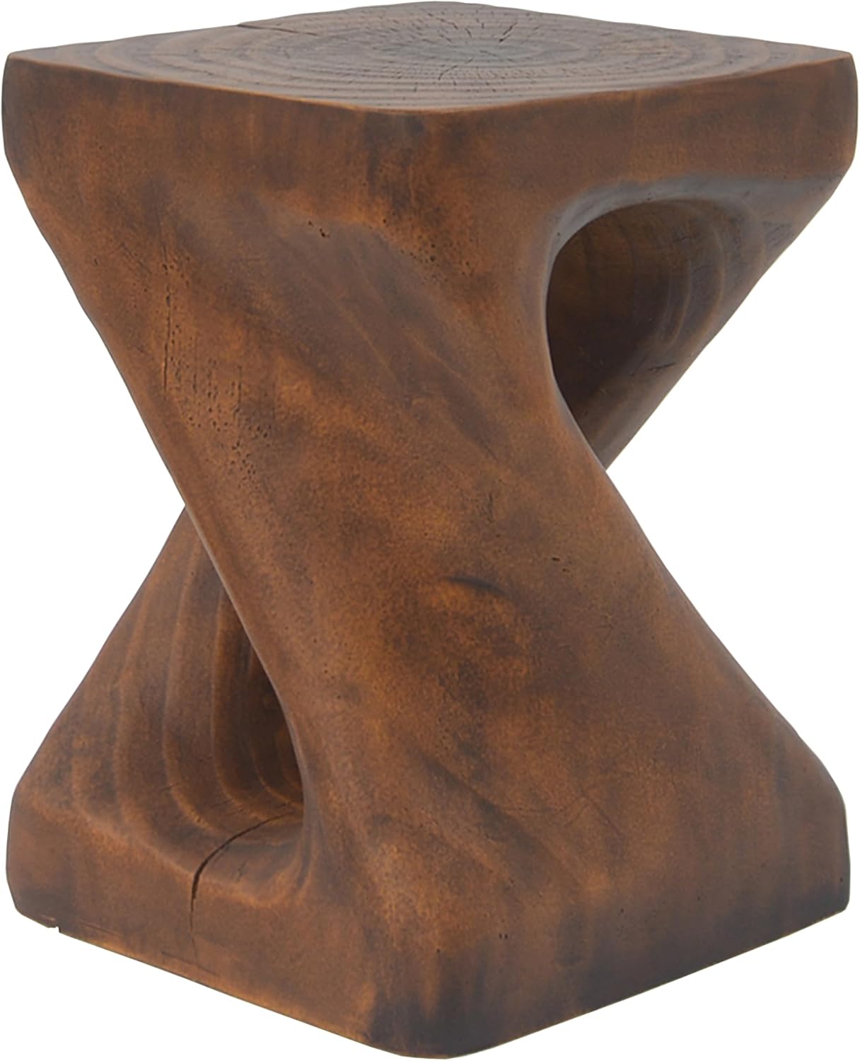 Twist Shape Side Table, Wood-Like Texture, Antique Brown Color
