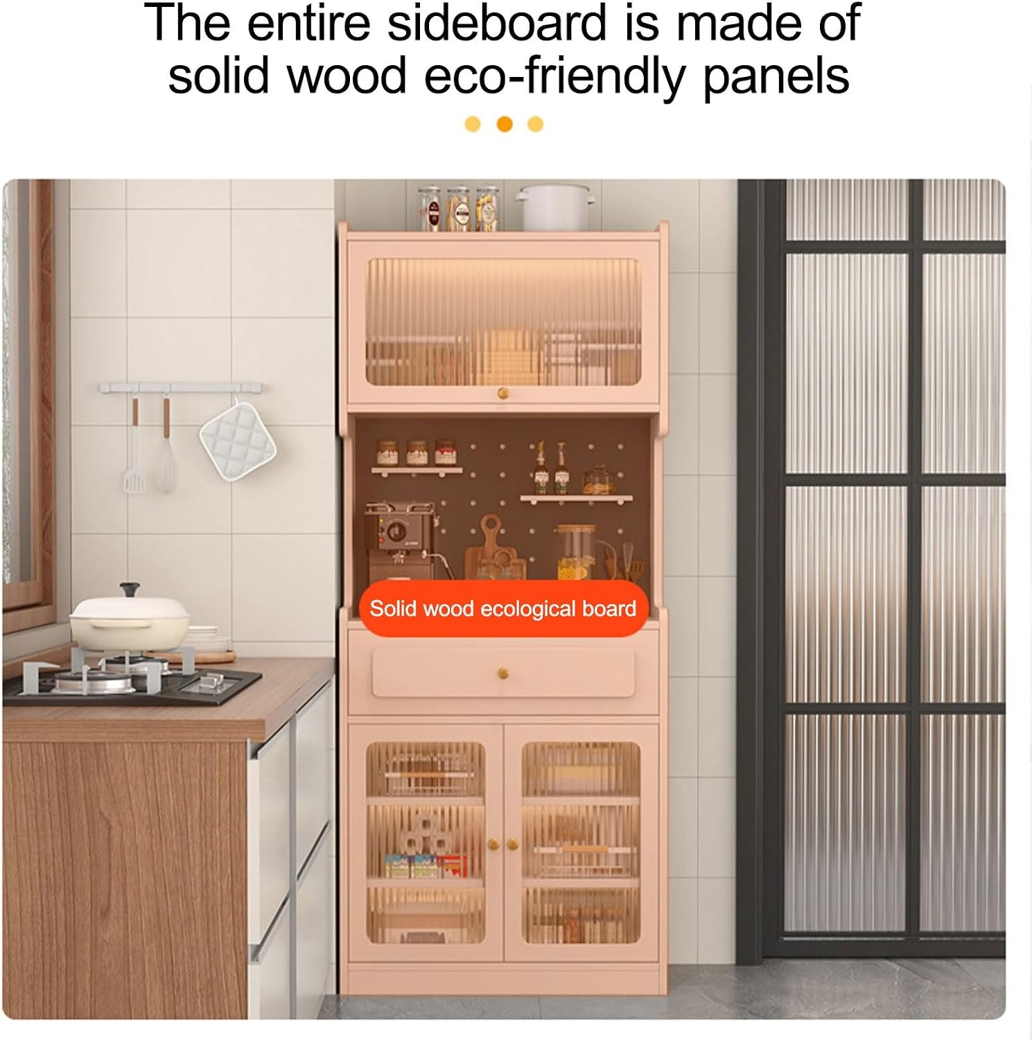 Pantry Cabinet, Kitchen Pantry Storage Cabinet with 3 Doors, Arched Pantry Cabinet, Farmhouse Tall Food Large Wood Pantry Storage Furniture for Kitchen Dining Room(Brown,50cm/19.7in)