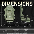 HLDIRECT Massage Recliner Gaming Chair with Footrest for Adults, Green | 300lbs Capacity, Ergonomic Office Computer Chair, Lumbar Support, Breathable Fabric, Headrest, 360° Swivel, Metal Frame