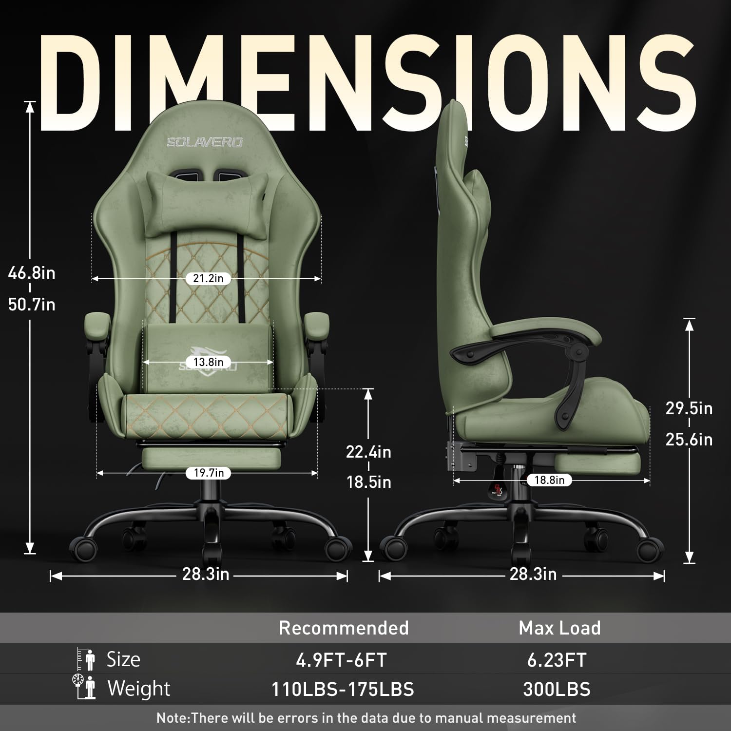 HLDIRECT Massage Recliner Gaming Chair with Footrest for Adults, Green | 300lbs Capacity, Ergonomic Office Computer Chair, Lumbar Support, Breathable Fabric, Headrest, 360° Swivel, Metal Frame