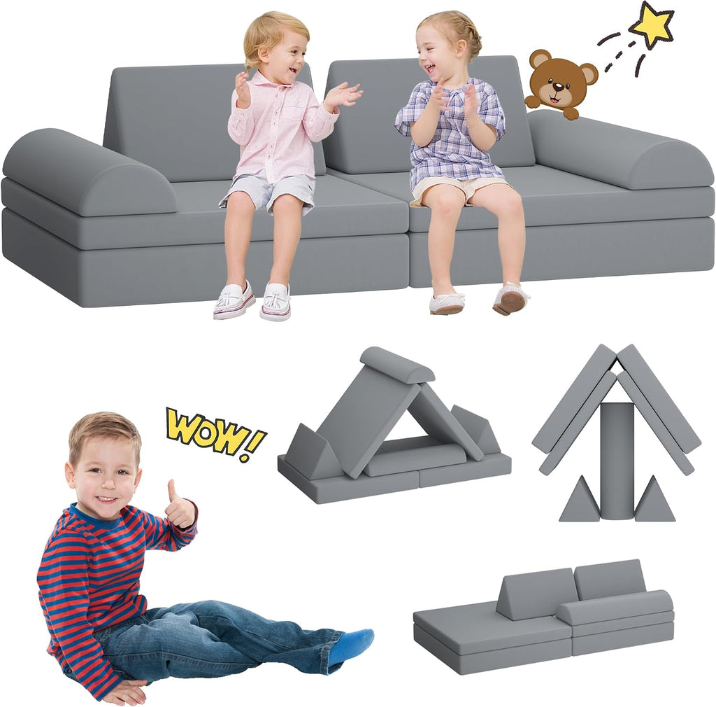 Modular Kids Play Couch 8PCS,Convertible Sofa for Toddler and Baby,Kids Couch Building Fort,Multifunctional Foam Sofa for Playroom,Large Size