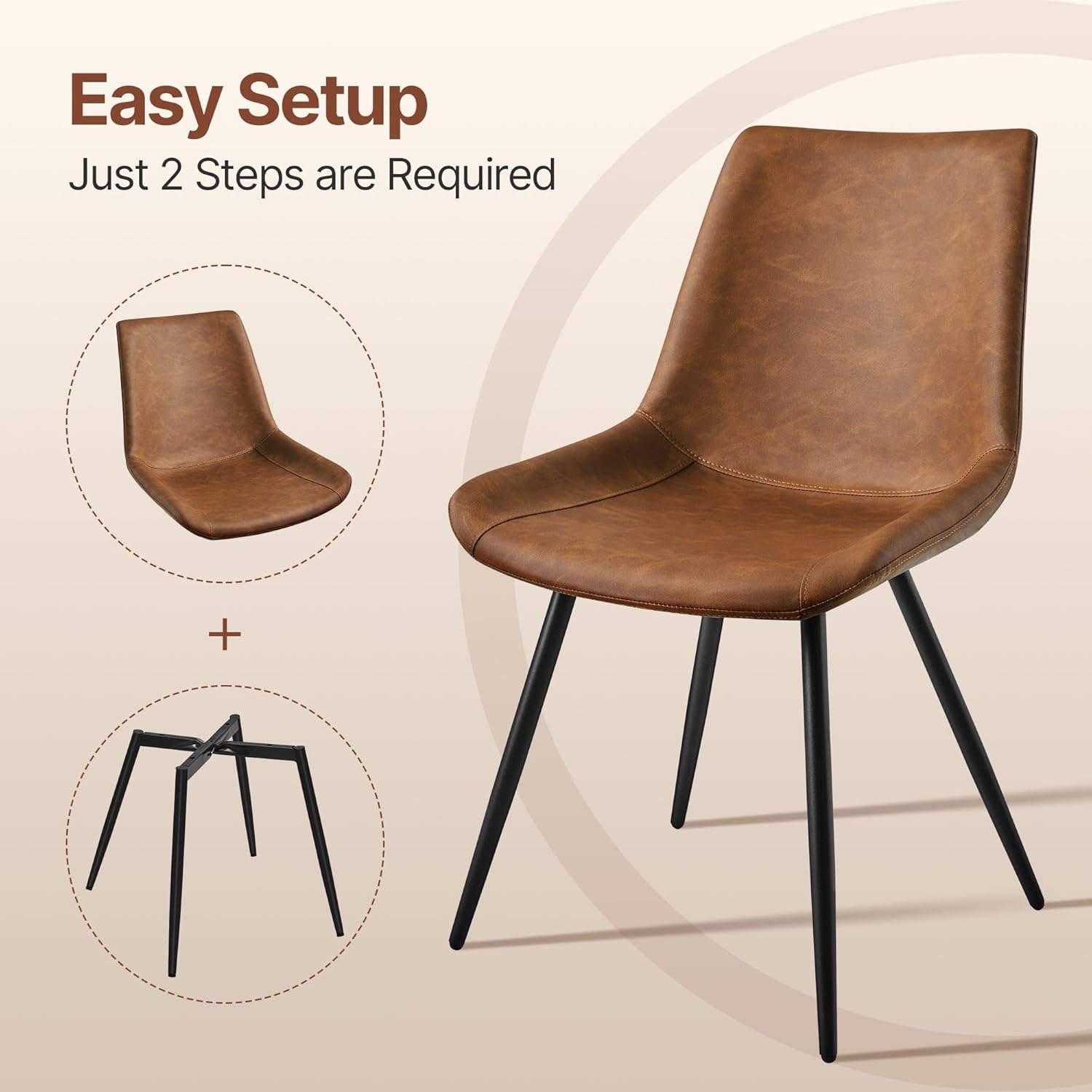 Yaheetech Dining Room Chairs Set of 2 Mid Century Modern Kitchen Chairs with Upholstered Faux Leather and Metal Legs for Dining Room, Living Room, Brown