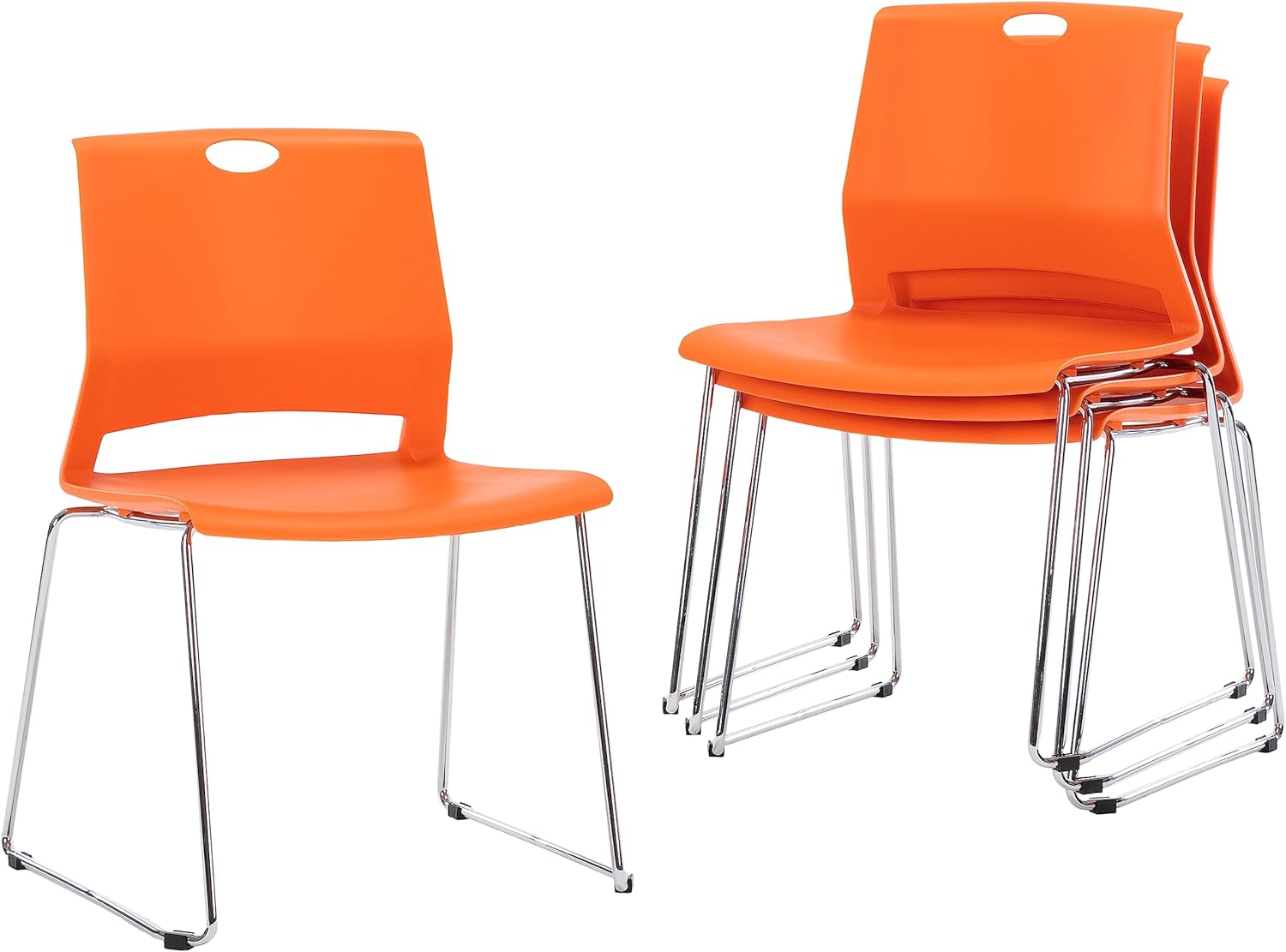 Sidanli Orange Stacking Chairs for Classroom, Plastic Stackable Chairs for Conference Room, Orange Chairs Set of 4.