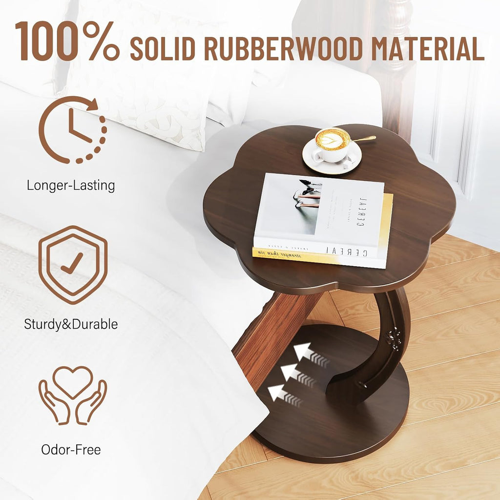 Uniclinens C-Shaped Solid Wood Round End Table - Side Table for Couch, Sofa Tables Slide Under Couch for Living Room, Small Nightstand for Small Space, Dark Walnut