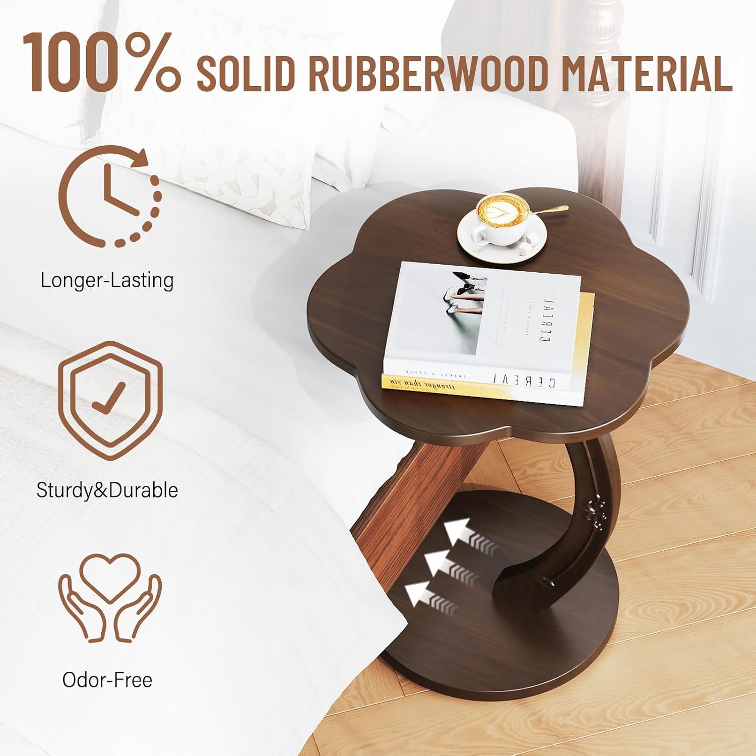 Uniclinens C-Shaped Solid Wood Round End Table - Side Table for Couch, Sofa Tables Slide Under Couch for Living Room, Small Nightstand for Small Space, Dark Walnut