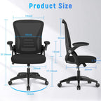 naspaluro Ergonomic Office Chair, Mid Back Desk Chairs with Adjustable Height, Swivel Chair with Flip-Up Arms and Lumbar Support, Breathable Mesh Computer Chair for Home/Study/Working, Dark Black