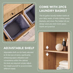 IFBUY Triple Tilt Out Laundry Hamper Cabinet, Modern Fluted Trash Can Cabinet with 3 Drawers, 20 Gallon Hidden Garbage Can Cabinet w/Laundry Basket & Adjustable shelf for Bathroom,Kitchen, Natural Oak
