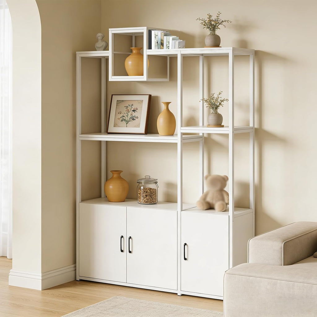 Room Divider with Shelves, Modern Open Shelf Storage Cabinet, Privacy Screens Room Partition Cabinet with Storage Shelf, Suitable for Home or Office Decoration (White, 140cm/55.1in)