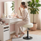 Furniliving Adjustable Swivel Vanity Stool, Makeup Ottoman Stool, PU Leather Chair for Makeup Room, Small Makeup Stool for Vanity, Bedroom, Living Room, White