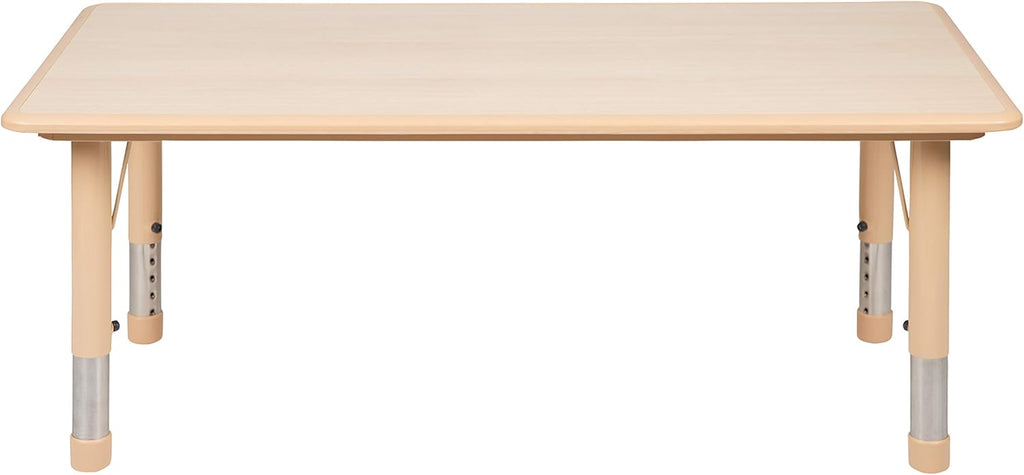 EMMA + OLIVER Adjustable Kids Activity Table for Home Use, Height-Adjustable Classroom Table for Kids, 23.625" W x 47.25" D x 14.5-23.5" H, Natural